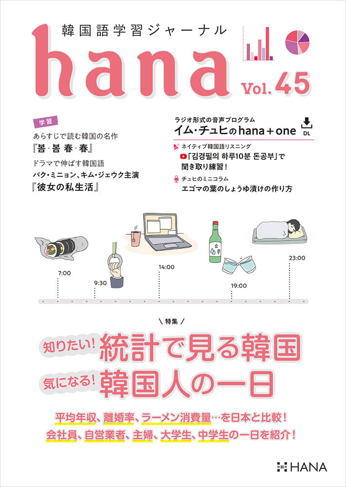 韓国語学習ジャーナルhana Vol. 45「知りたい！統計でみる韓国、気になる！韓国人の一日」