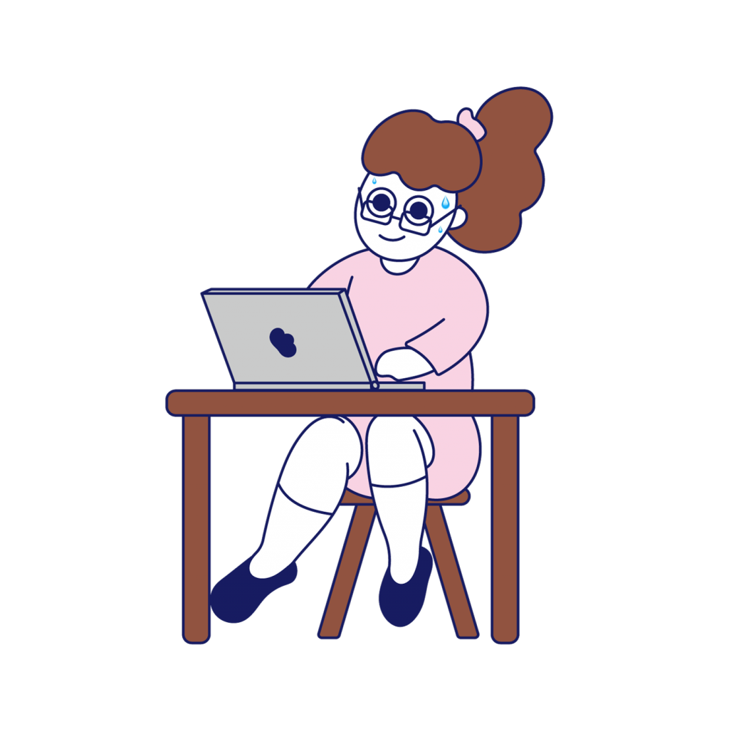 パソコンで作業をする女の子のイラスト
