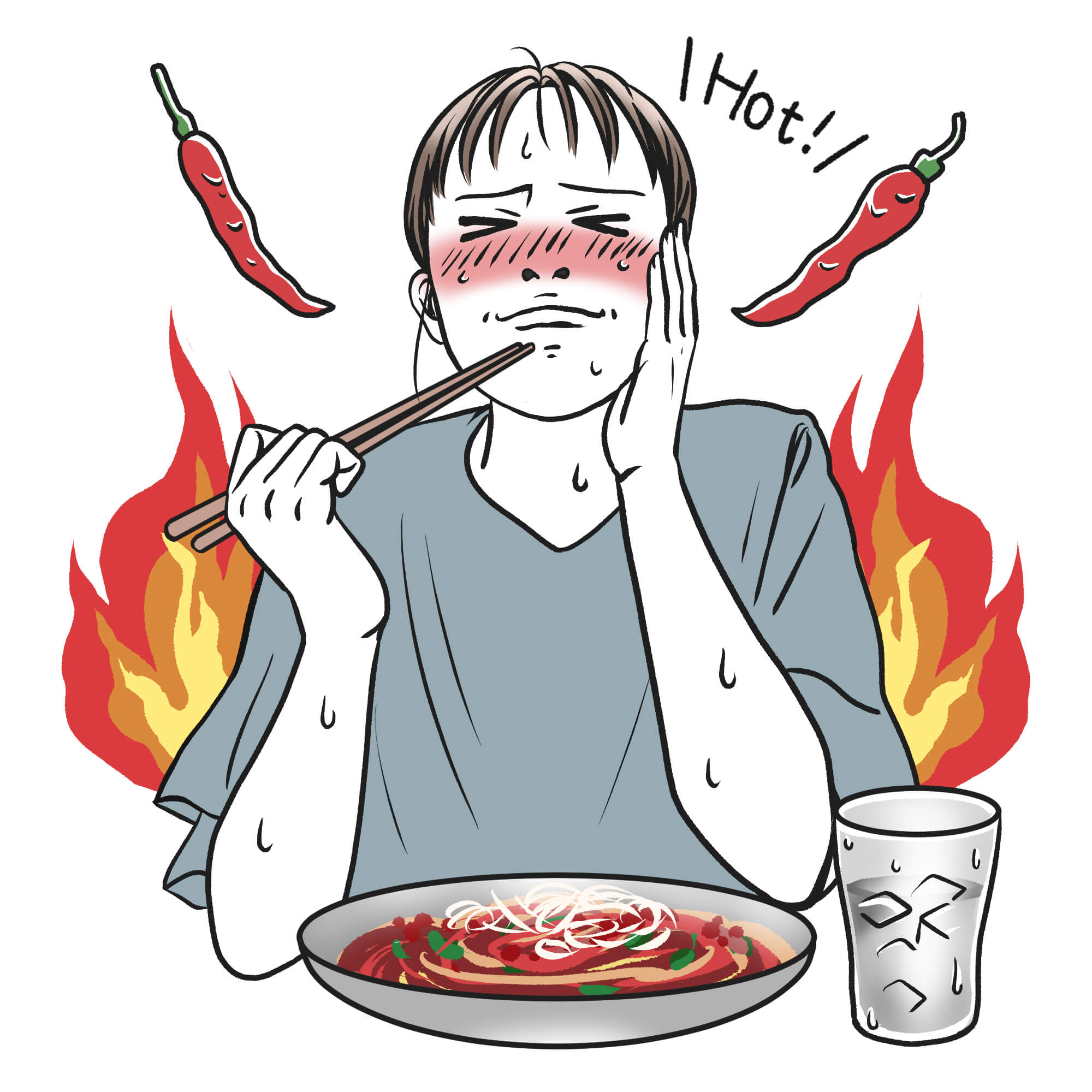 辛いものを食べる女性のイラスト