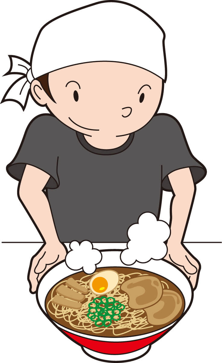 ラーメンを提供する店主のイラスト