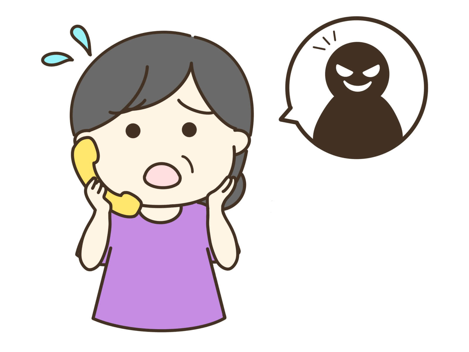 詐欺の電話を受ける女性のイラスト